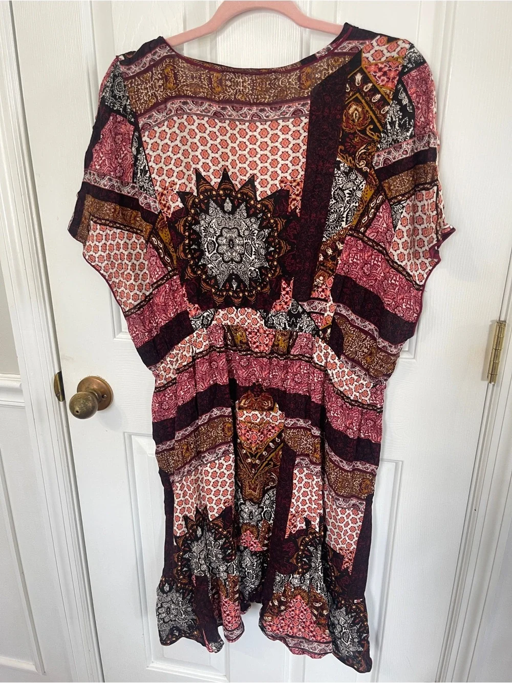 Living Doll Dress Plus Size 2x Boho Patchwork Floral Knee Length Pockets - Picture 4 of 7